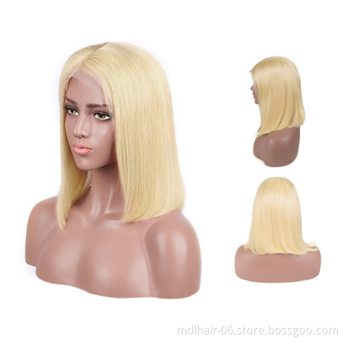 High Quality Human Virgin Hair Colorful Bob 13x4 HD Transparent Lace Front Wig Brazilian 613 Blonde Short Human Hair Bob Wig